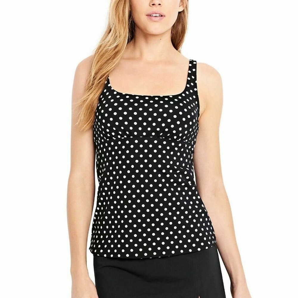 Lands' End Underwire Square Neck Tankini Black White Polka Dot. NWOT Size 4